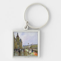 Flower Sellers by the Seine Key Chain