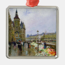 Flower Sellers by the Seine Christmas Tree Ornament