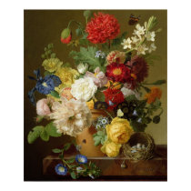 Flower Still Life on a marble ledge, 1800-01 posters