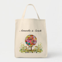 Flower Swirl Tree Wedding Date Honeymoon Tote Canvas Bags