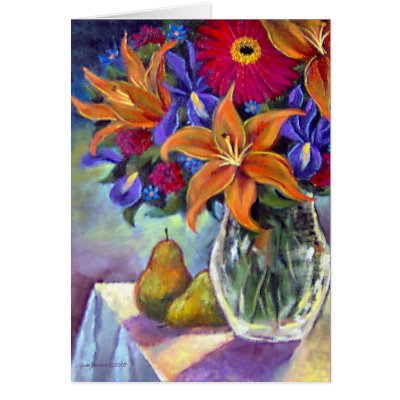 Flower Vase Pears Painting Art - Multi Cards by JUDERM