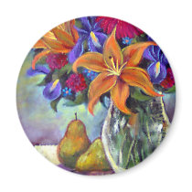 Flower Vase Pears Painting Art - Multi Magnet