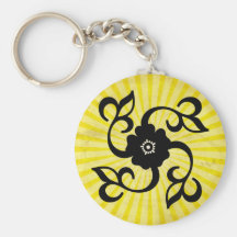 Flower & Vines; yellow Keychain