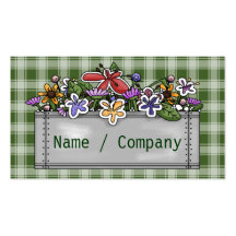 Flowerbox and green Gingham Business Card