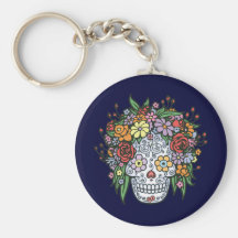 Flowerhair Sugar Skull Keychains