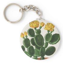 Flowering Yellow Cactus in a Clay Pot Key Chains