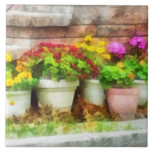 Flowerpots with Autumn Flowers Tiles