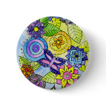 Flowers and Butterflies Pinback Buttons