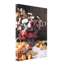 Flowers and Fruit Basket by Claude Monet Canvas Print