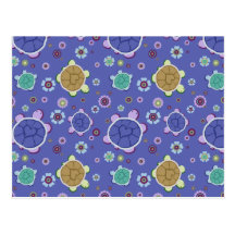 Flowers and Hearts Turtle Pattern Post Cards