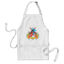 Flowers and pink guitars apron