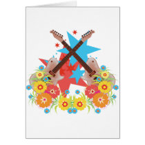 Flowers and pink guitars greeting cards