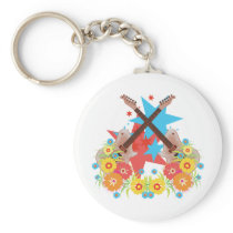 Flowers and pink guitars keychains