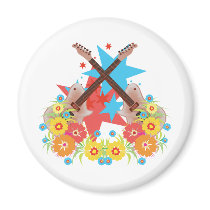 Flowers and pink guitars refrigerator magnets