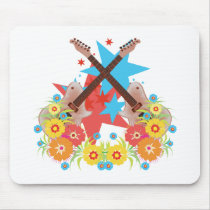 Flowers and pink guitars mouse pad