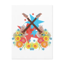 Flowers and pink guitars postcards
