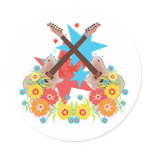 Flowers and pink guitars sticker