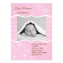 Flowers and Stripes Photo Birth Announcement