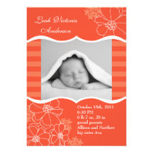 Flowers and Stripes Photo Birth Announcement