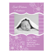 Flowers and Stripes Photo Birth Announcement