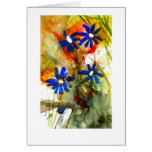 Flowers blue on red