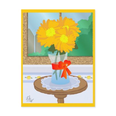 Flowers by a Window Postcard by elledeegee