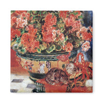 Flowers & Cats - Impressionist Art - Renoir Refrigerator Magnet