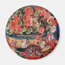 Flowers & Cats - Impressionist Art - Renoir Magnet