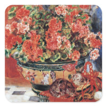 Flowers & Cats - Impressionist Art - Renoir Square Stickers