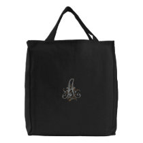 Flowers Embroidered Monogram A Tote Bag