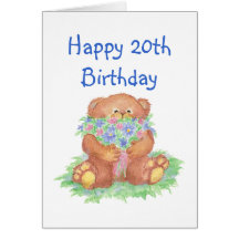 Flowers for 20th Birthday, Teddy Bear Greeting Card