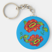 Flowers For My Belle II - Turquoise Bkg. Keychain
