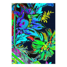 Flowers Graphic Design, Green and Blue, Black Back Invitation