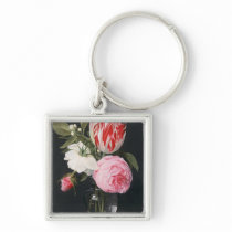 Flowers in a glass vase keychains