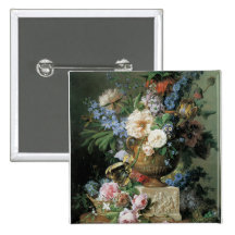 Flowers in an Alabaster Vase Buttons