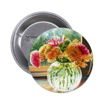 Flowers in Glass Vase Button