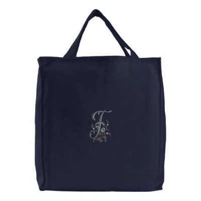 Flowers Monogram F Embroidered Tote Bag by embroidered