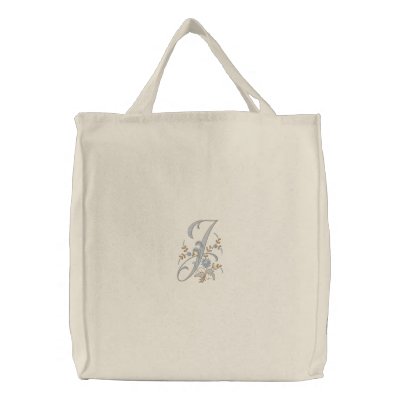 Flowers Monogram J Tote Bag by embroidered