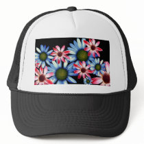 Flowers on Black Cap Mesh Hats