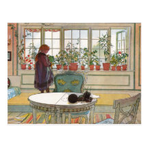 "Flowers on the Windowsill" by Carl Larsson Art Postcard