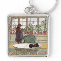 Flowers on the Windowsill by Carl Larsson Key Chains