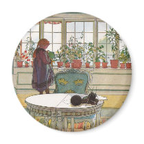 Flowers on the Windowsill by Carl Larsson Fridge Magnets