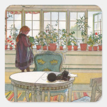Flowers on the Windowsill by Carl Larsson Square Sticker