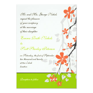 Red and lime green wedding invitations
