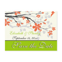 Flowers orange lime green wedding Save the Date Postcard