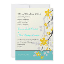 Flowers yellow turquoise wedding invitation