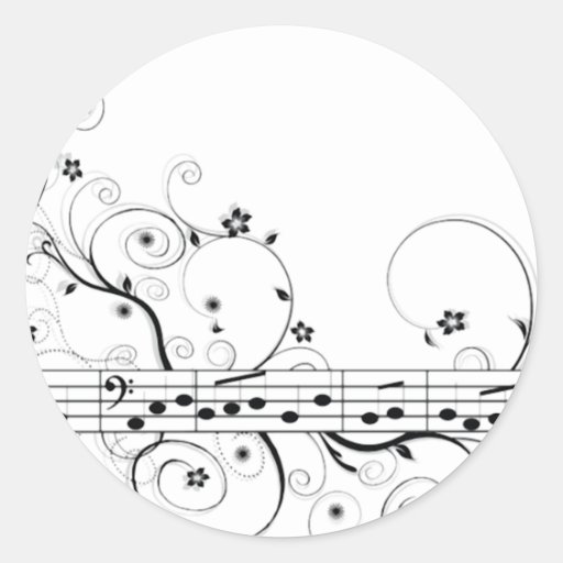 Flowery Music Round Sticker