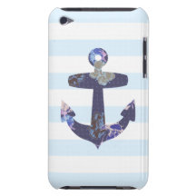 Flowery Nautical blue anchor ipod case Barely There iPod Cover