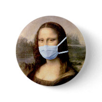 Flu Season Mona Lisa with Mask Pinback Buttons