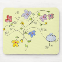 Fluffy Bird on a branch Mouse Pads